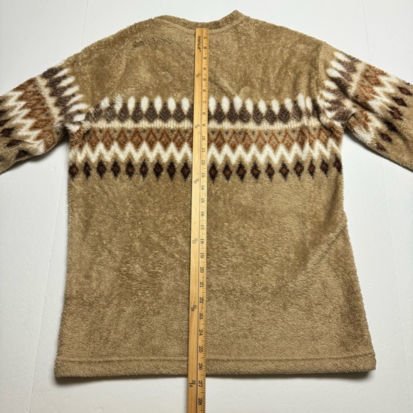 Uniqlo Women's Lightweight Fleece Fair Isle Crew Neck Top Brown Beige Size: L - Picture 12 of 13